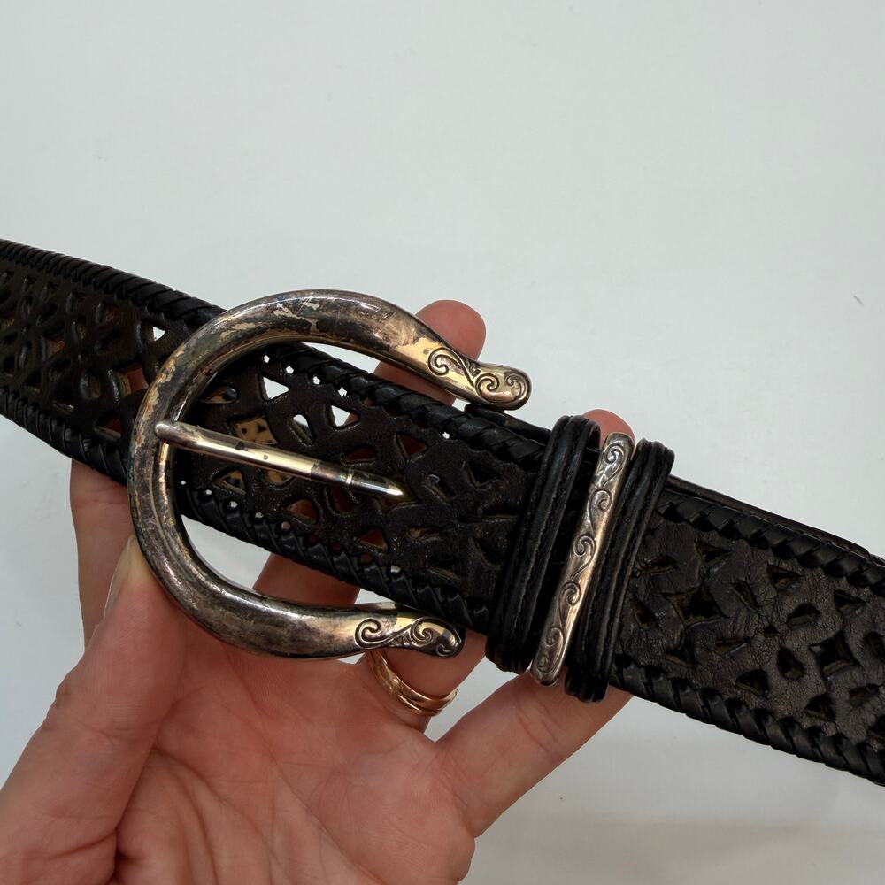 Vintage Brighton Black Perforated Leather Belt M/L 32